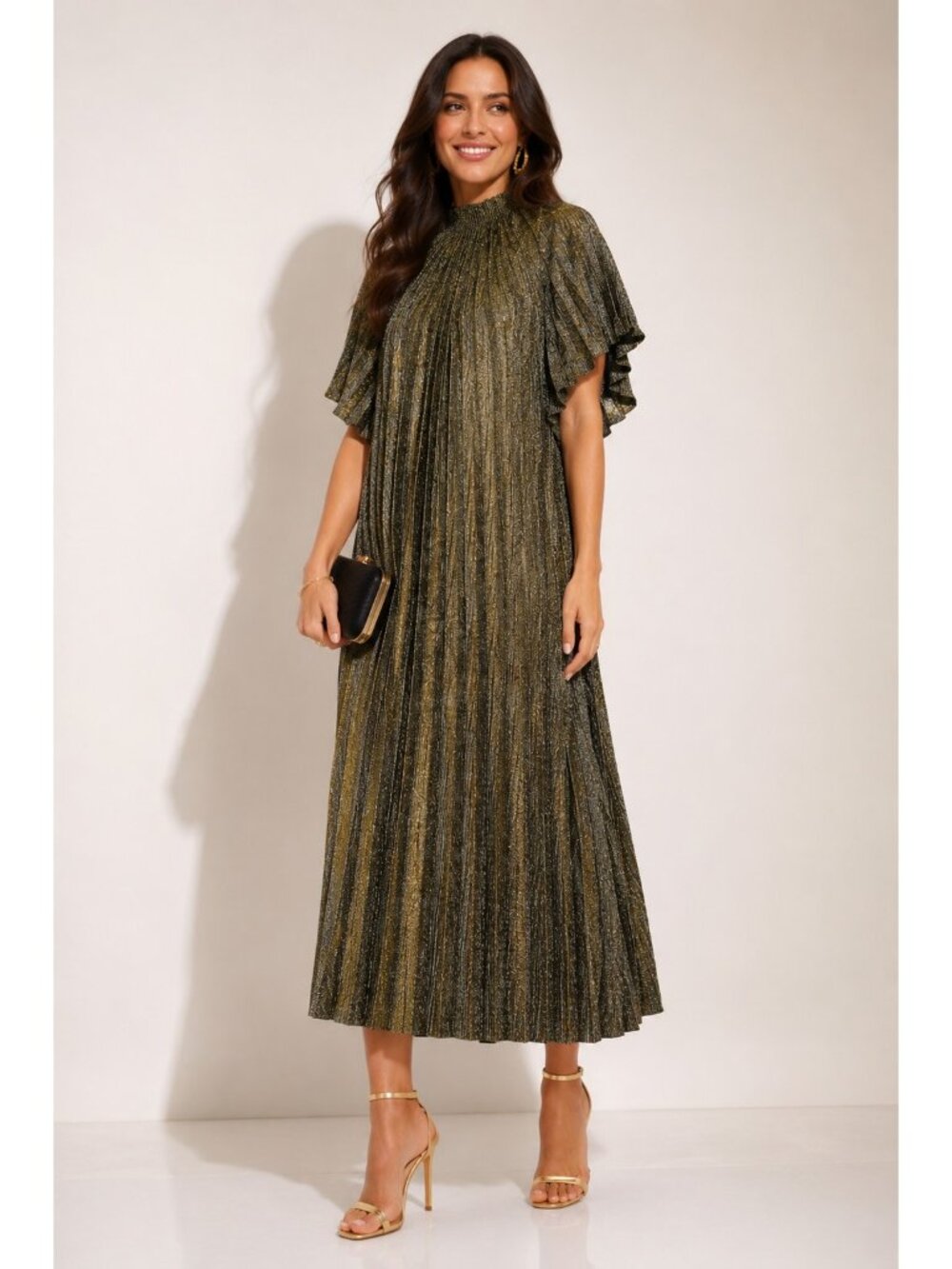 Tuckernuck Grecian Gold Sevyn Dress size S Pleated Oversized Boxy Cocktail Party